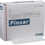 Purchase Fincar 5MG to prevent hair loss with this front view of pill strip for safe usage.