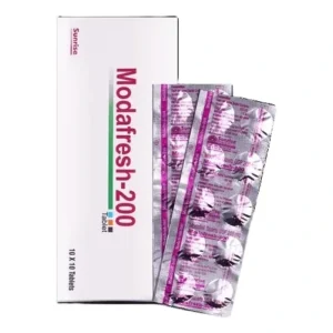 Modafresh 200MG tablets box and blister strips by Sunrise Pharmaceuticals available Purchase Online with dosage and uses guide.