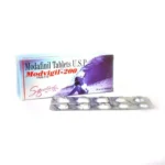 Blister pack holding multiple white modafinil tablets labeled as "Modafinil Tablets U.S.P. Modvigil-200