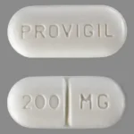 Provigil 200MG tablet, front view with brand name and back view showing dosage.